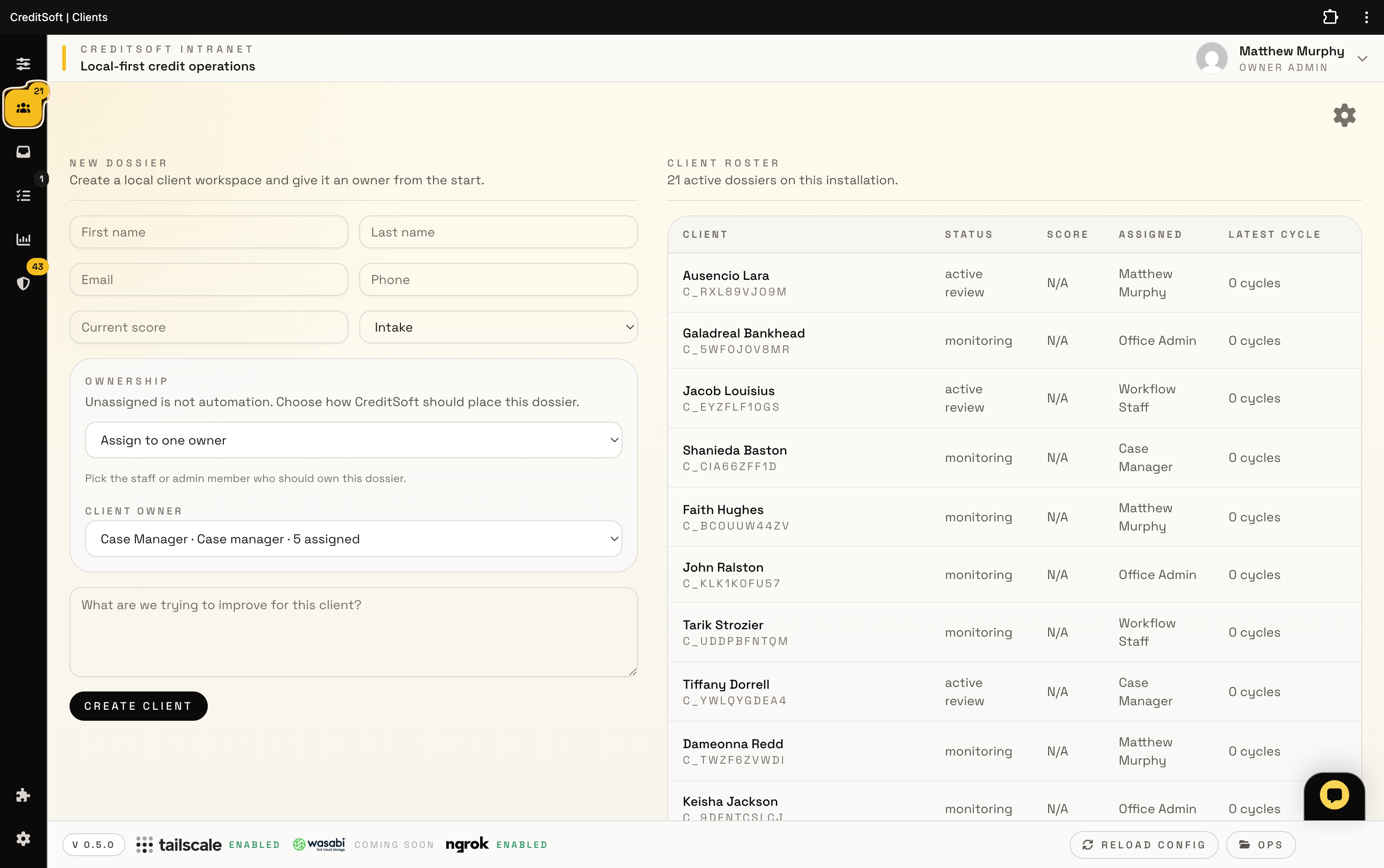 CreditSoft client roster screenshot.