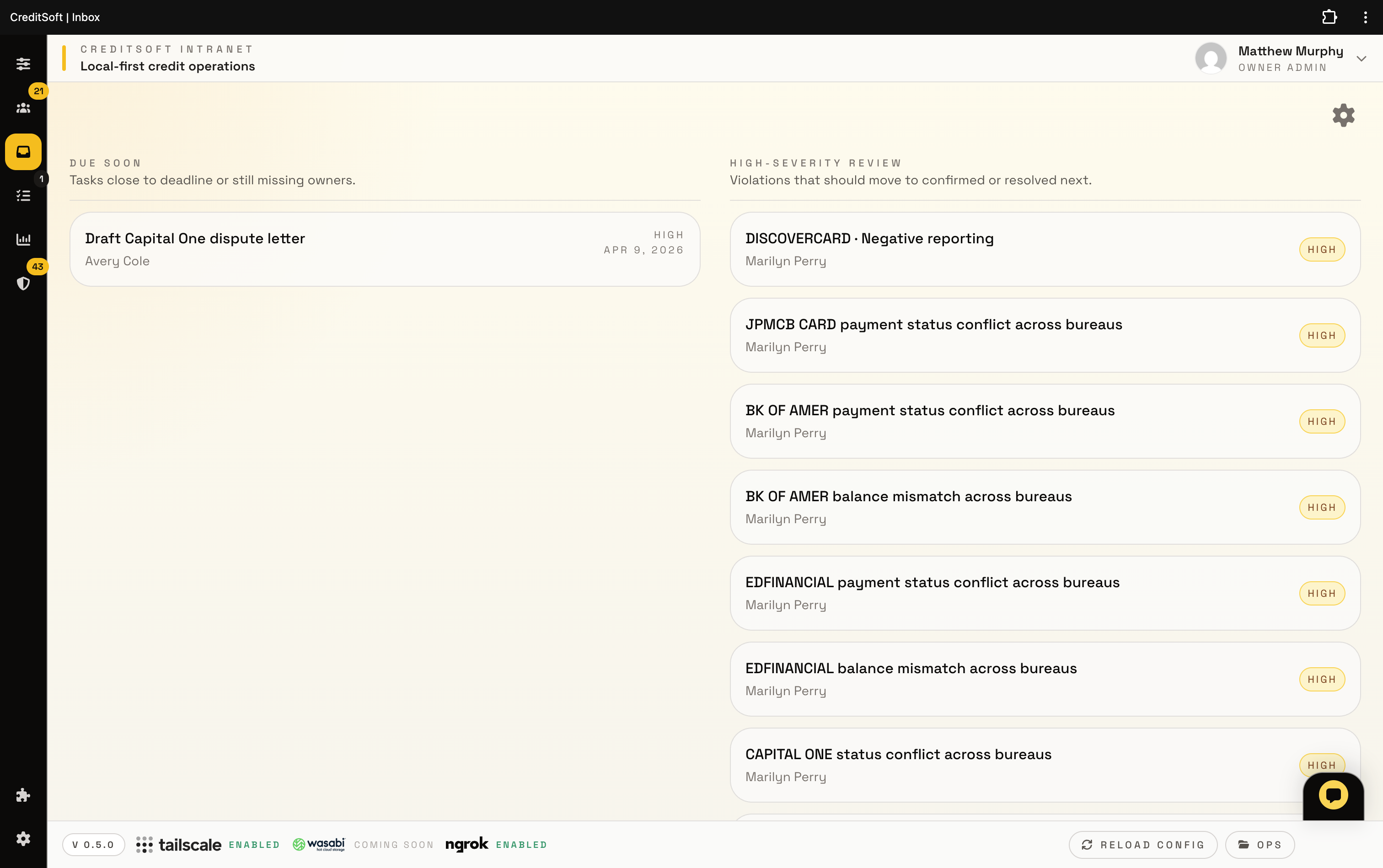 CreditSoft inbox queue screenshot.